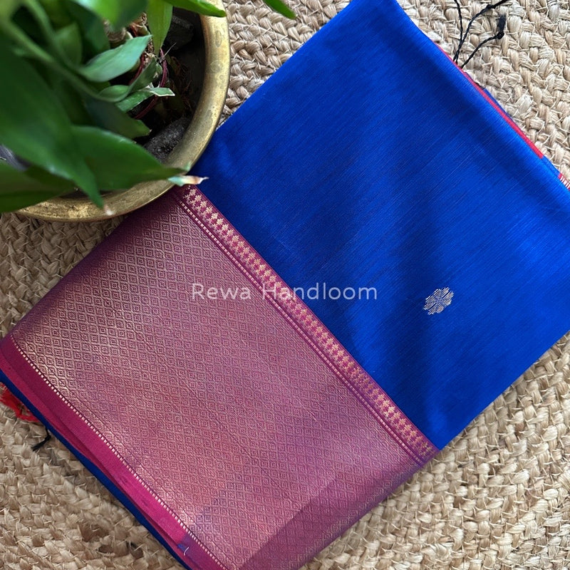 Maheshwari Blue Zari Skirt Butti Saree ZSB093