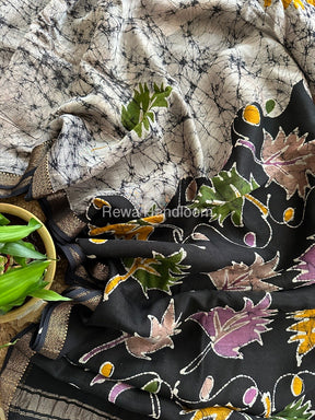 Maheshwari Black Batik Indonesian Print Saree IBS054