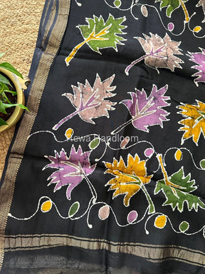 Maheshwari Black Batik Indonesian Print Saree IBS054