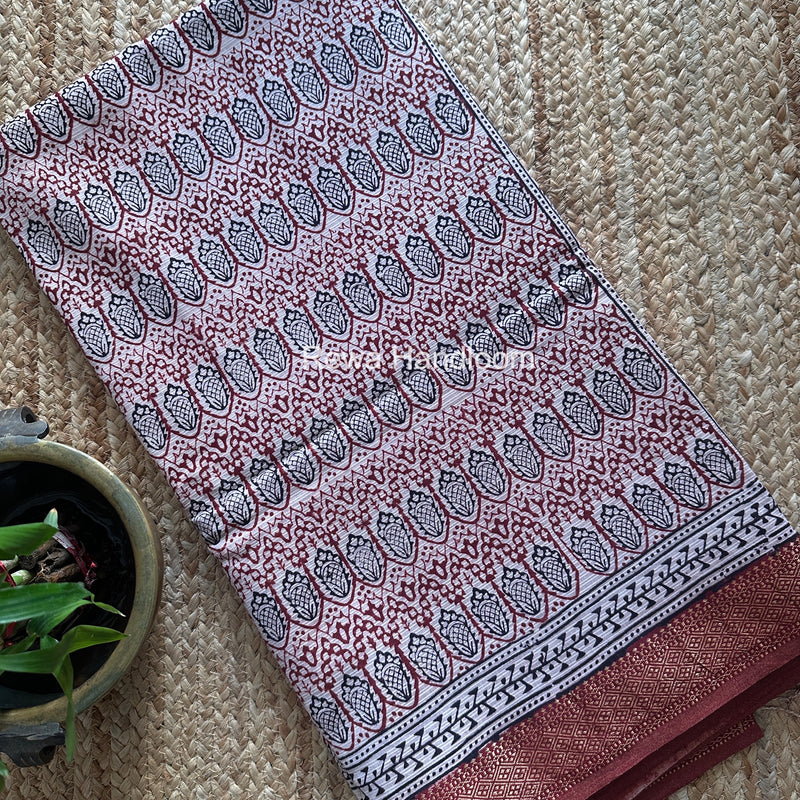 Maheshwari White Bagh Print Small Border Saree MTBS163