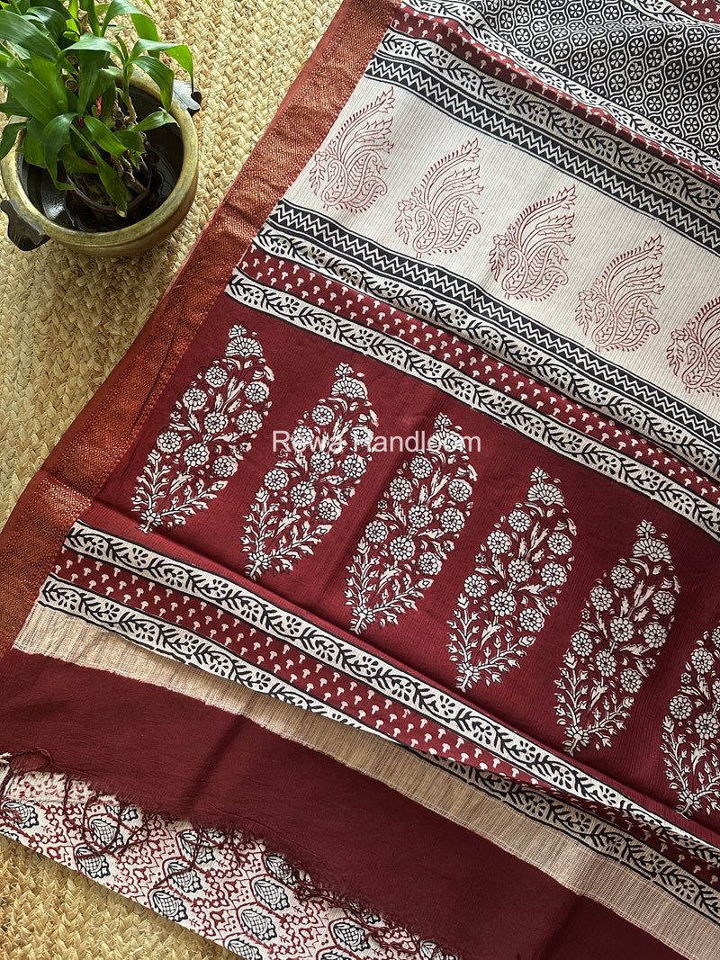 Maheshwari White Bagh Print Small Border Saree MTBS163