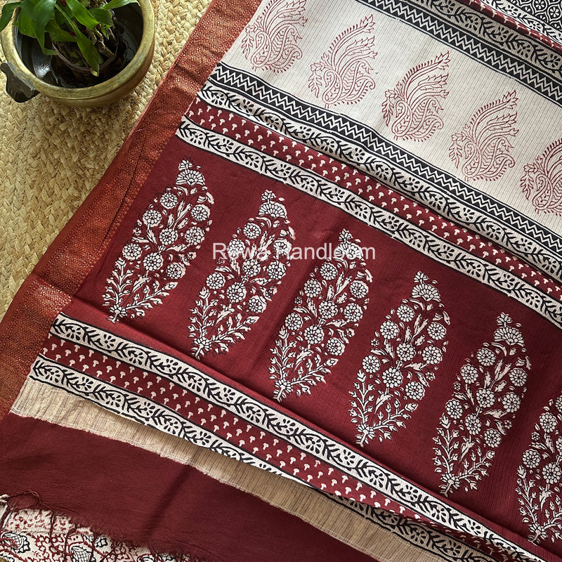 Maheshwari White Bagh Print Small Border Saree MTBS163