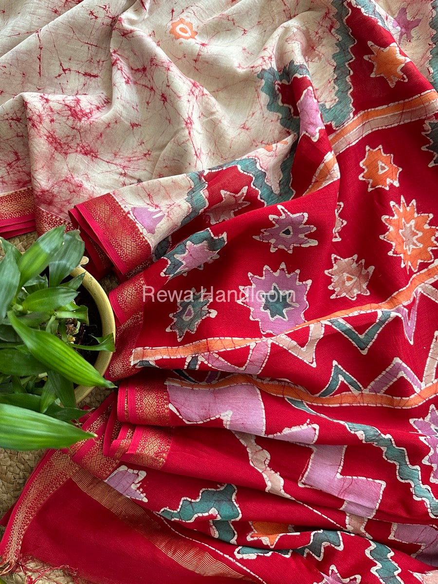 Maheshwari Pink Batik Indonesian Print Saree IBS055