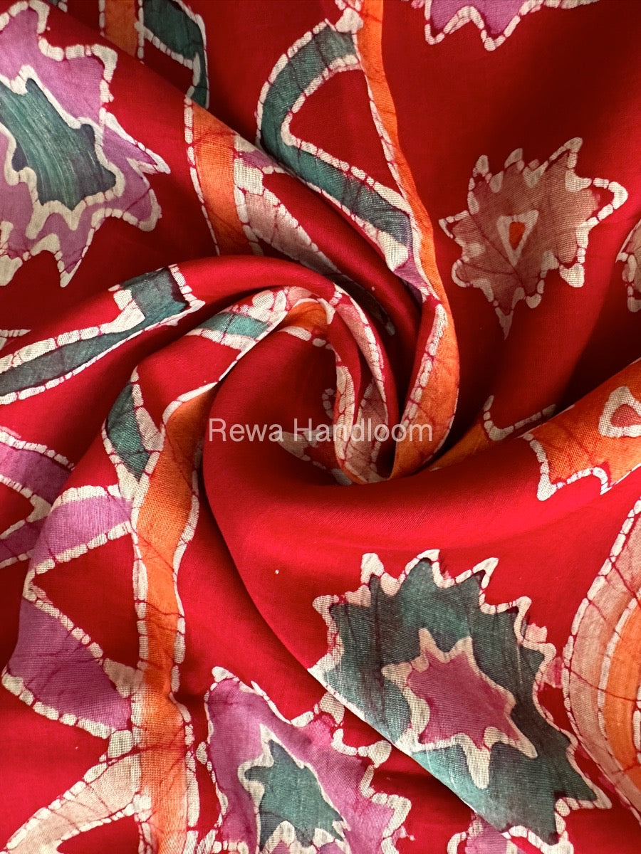 Maheshwari Pink Batik Indonesian Print Saree IBS055