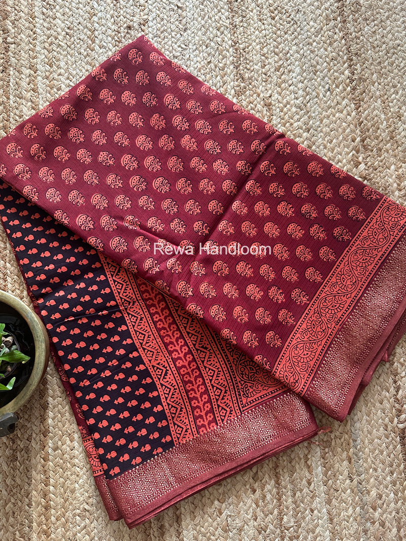 Maheshwari Bagh Print Small Border Saree