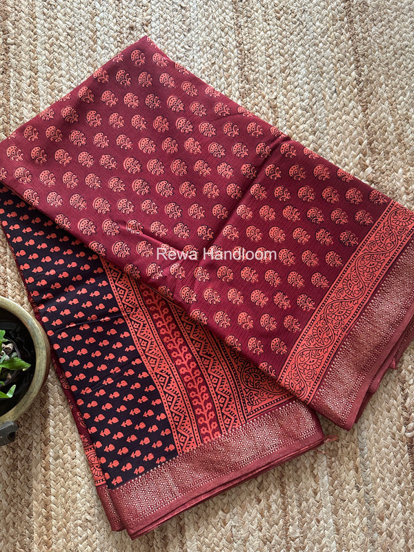 Maheshwari Bagh Print Small Border Saree