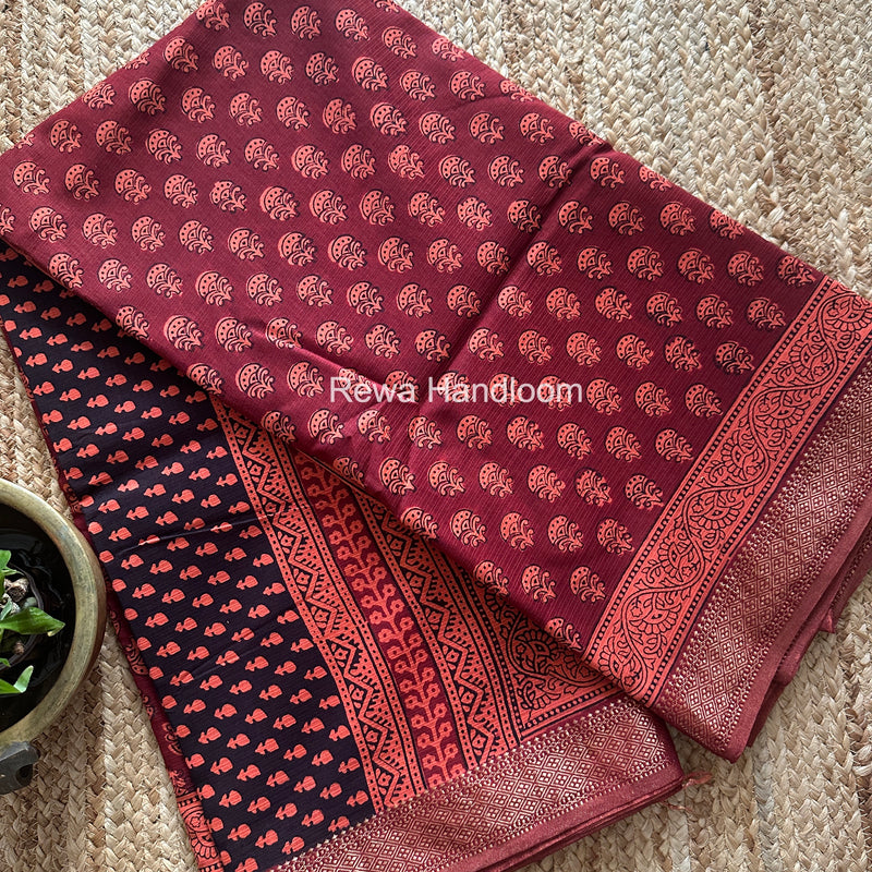 Maheshwari Bagh Print Small Border Saree
