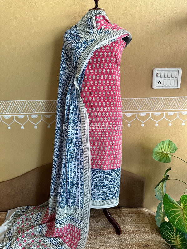  Pink-Blue Indigo Bagh Print Suit BCI028