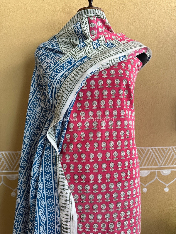Pink-Blue Indigo Bagh Print Suit BCI028