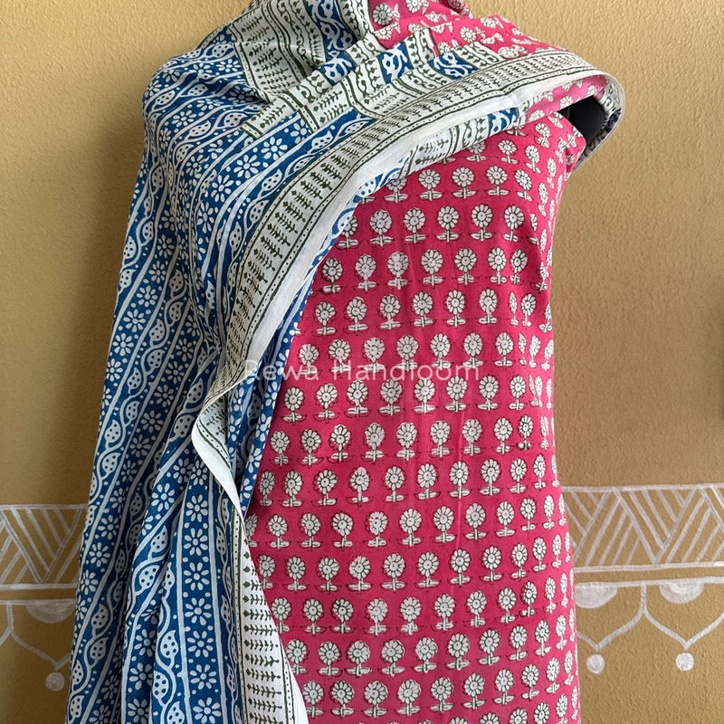 Pink-Blue Indigo Bagh Print Suit BCI028