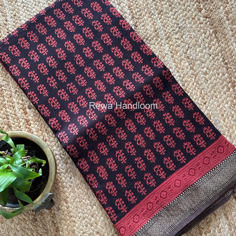 Maheshwari Black Bagh Print Small Border Saree MTBS164
