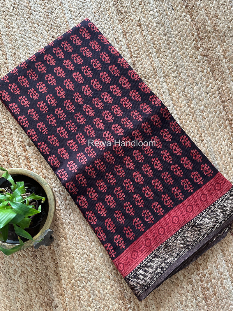 Maheshwari Black Bagh Print Small Border Saree MTBS146