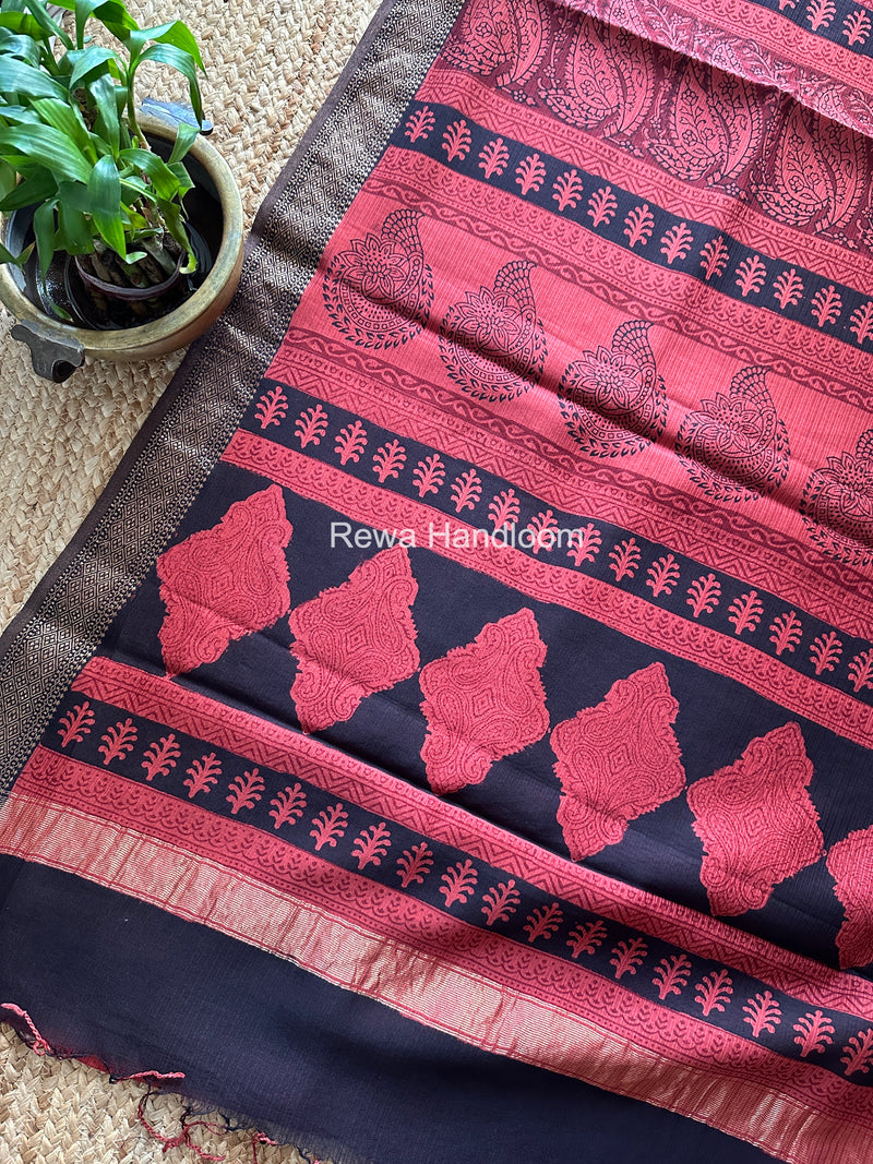 Maheshwari Black Bagh Print Small Border Saree MTBS146