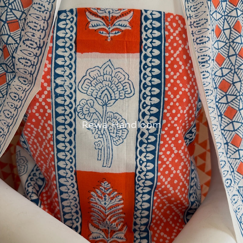 Orange-White Indigo Bagh Print Suit BCI069