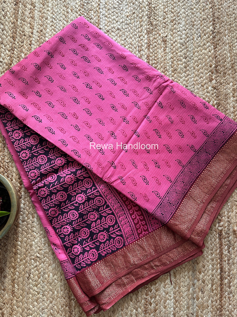 Maheshwari Bagh Print Small Border Saree