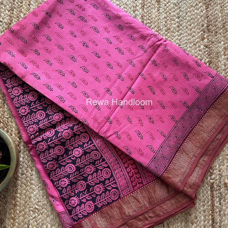Maheshwari Bagh Print Small Border Saree
