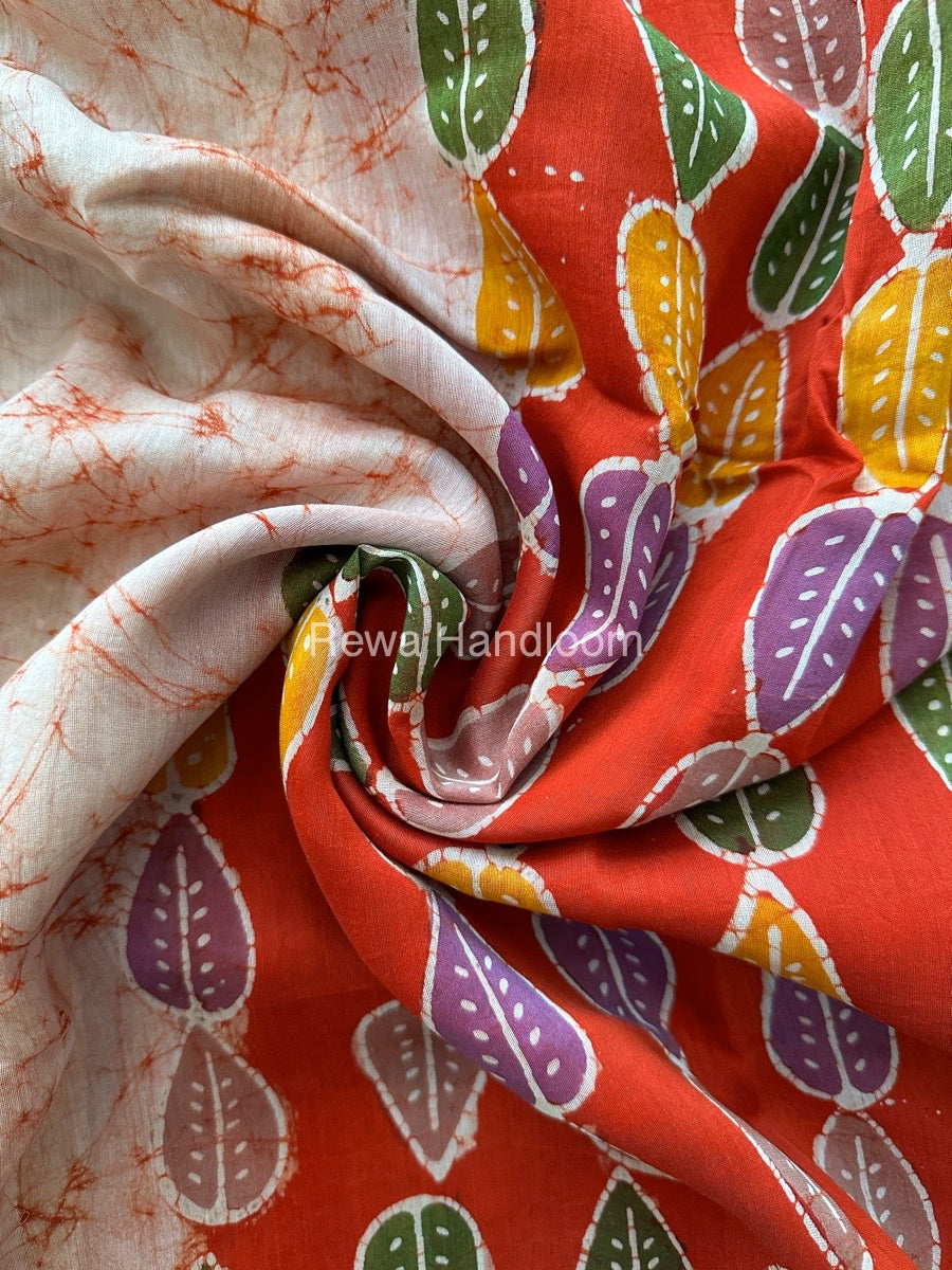 Maheshwari Red Batik Indonesian Print Saree IBS051