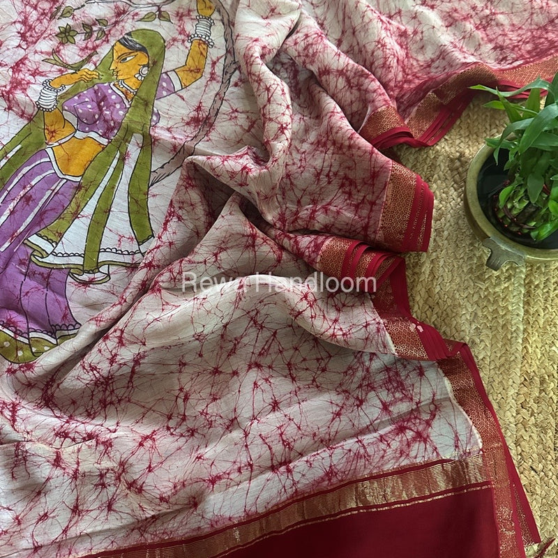 Maheshwari Pink Batik Figure Handpainted Saree MFPS09