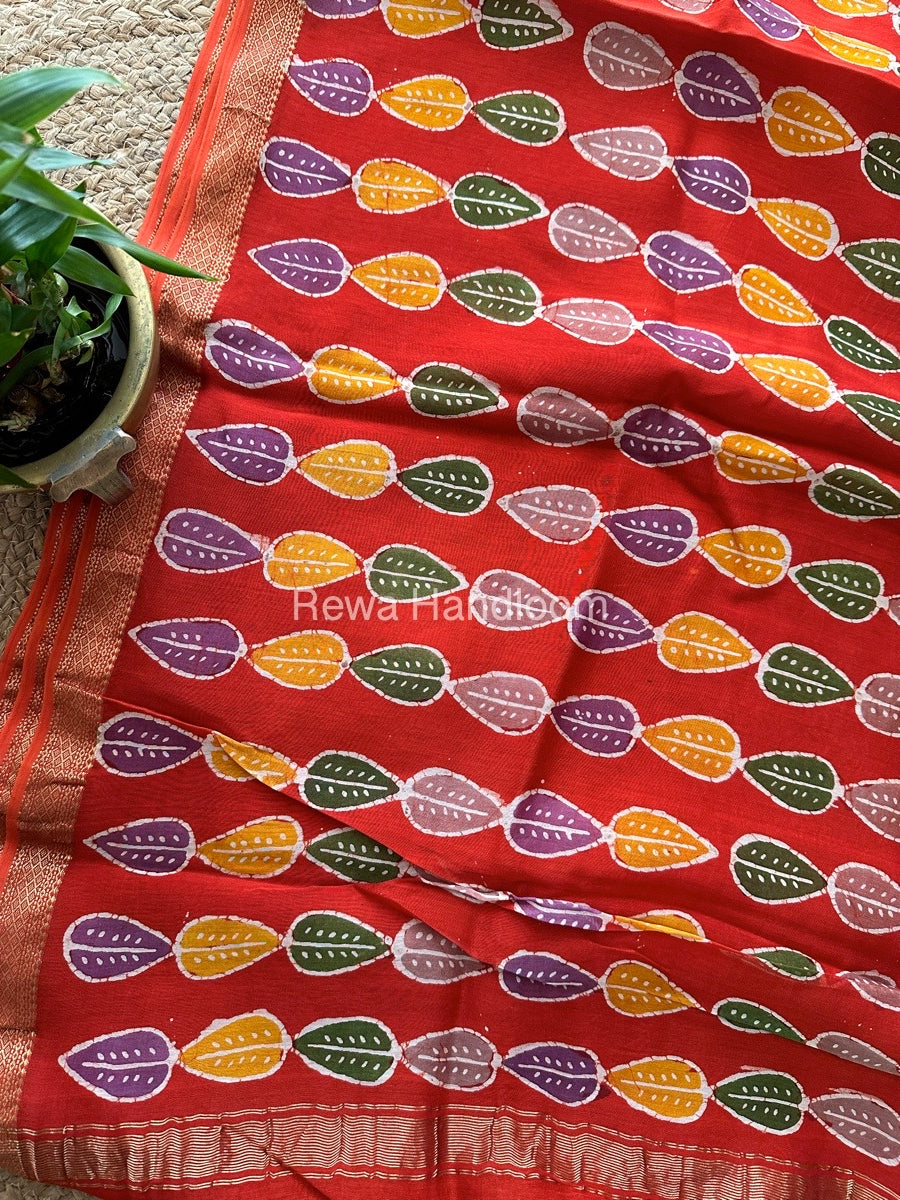 Maheshwari Red Batik Indonesian Print Saree IBS051