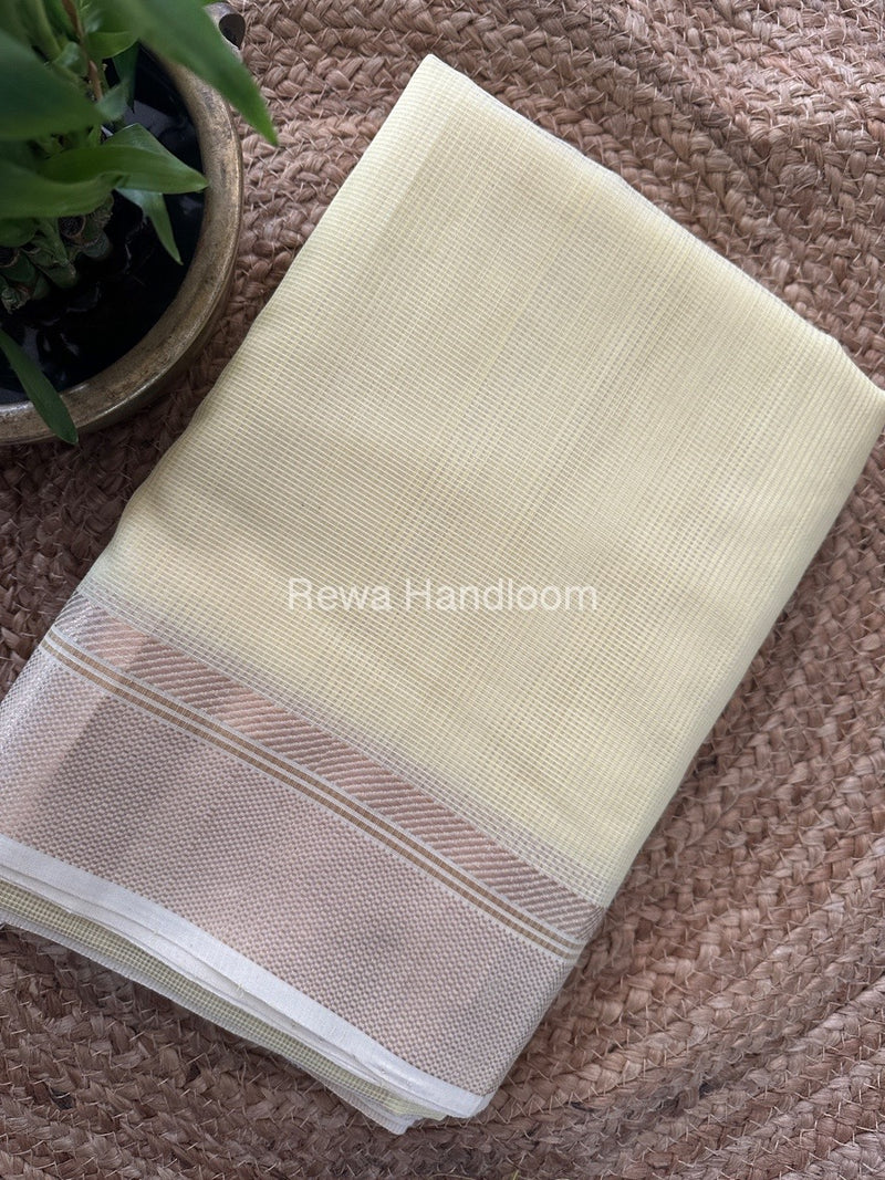 Exclusive Maheswari Self Checks Light Yellow Saree MCS074