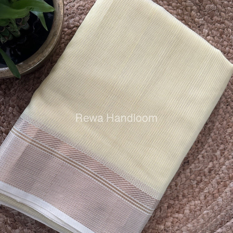 Exclusive Maheswari Self Checks Light Yellow Saree MCS074