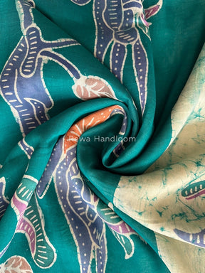 Maheshwari Green Batik Indonesian Print Saree IBS2050