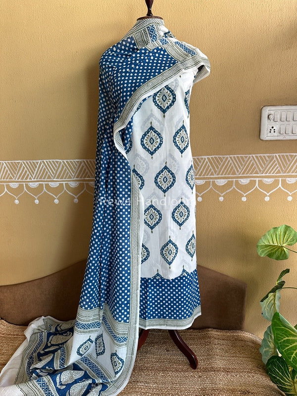 White-Blue Indigo Bagh Print Suit BCI026