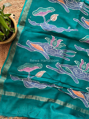 Maheshwari Green Batik Indonesian Print Saree IBS2050