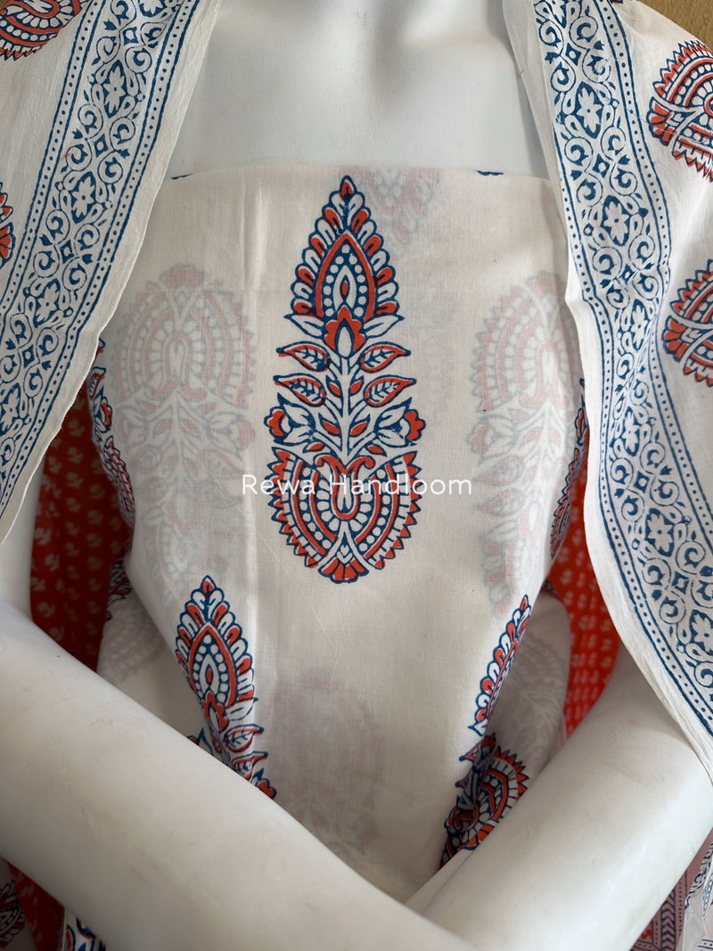 White-Orange Indigo Bagh Print Suit BCI072