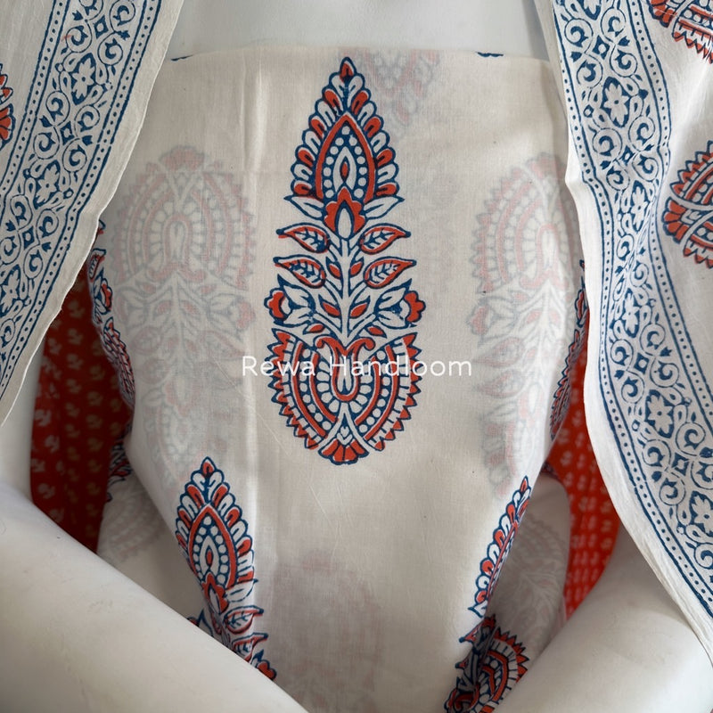 White-Orange Indigo Bagh Print Suit BCI072