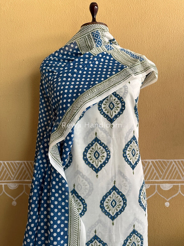 White-Blue Indigo Bagh Print Suit BCI026