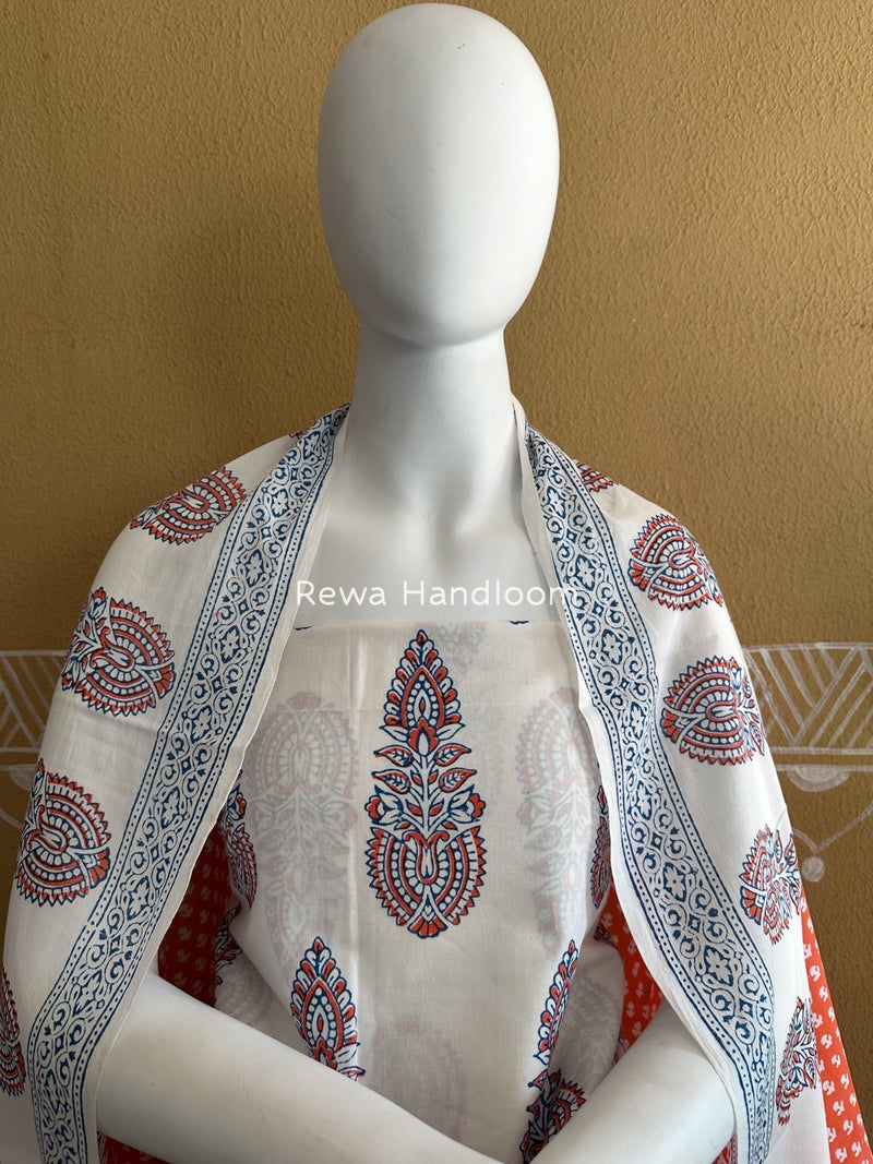 White-Orange Indigo Bagh Print Suit BCI072