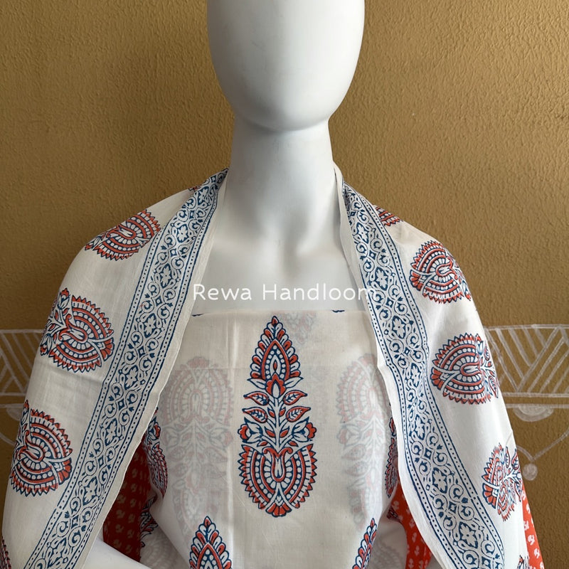 White-Orange Indigo Bagh Print Suit BCI072