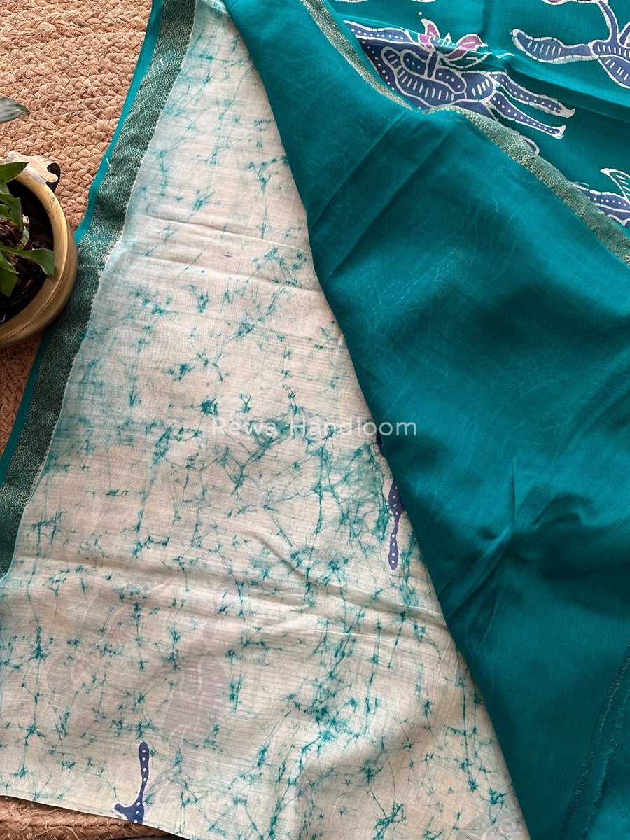 Maheshwari Green Batik Indonesian Print Saree IBS2050