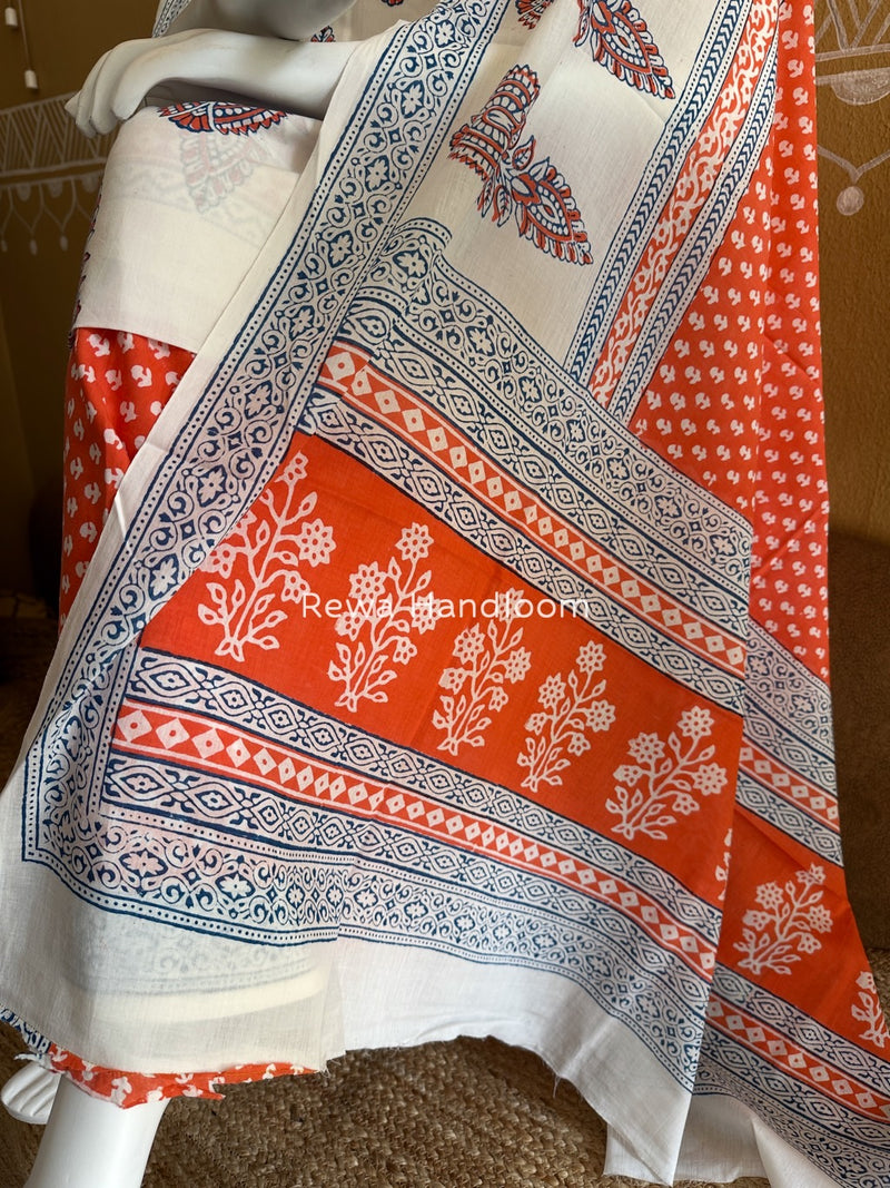 White-Orange Indigo Bagh Print Suit BCI072