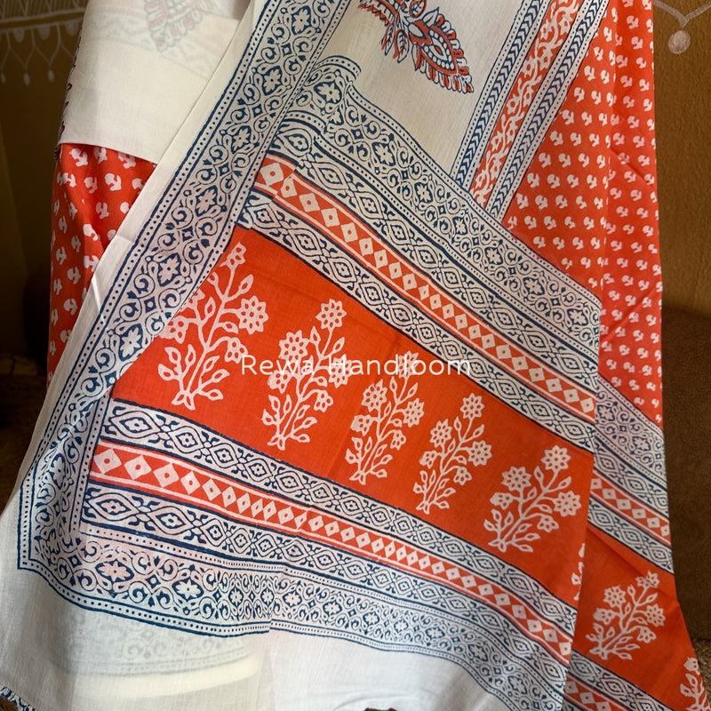 White-Orange Indigo Bagh Print Suit BCI072