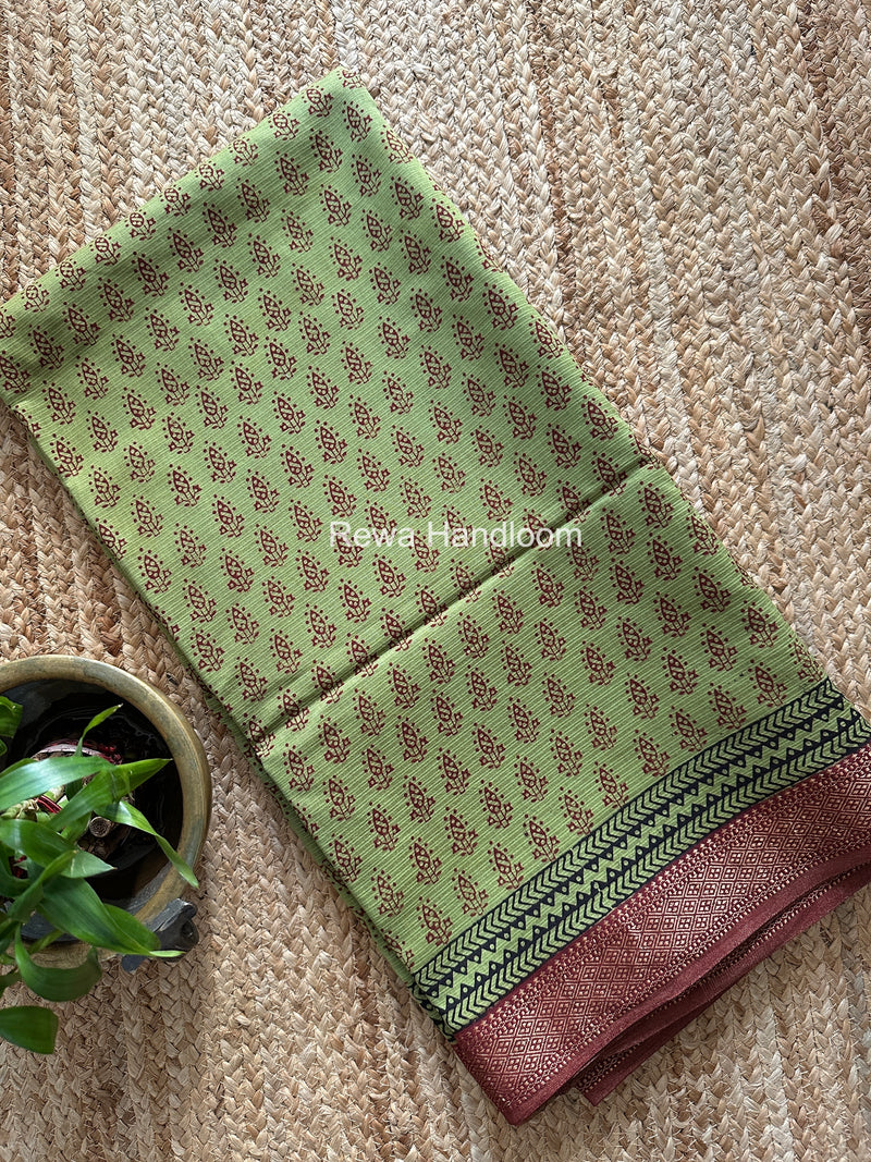 Maheshwari Green Bagh Print Small Border Saree MTBS184