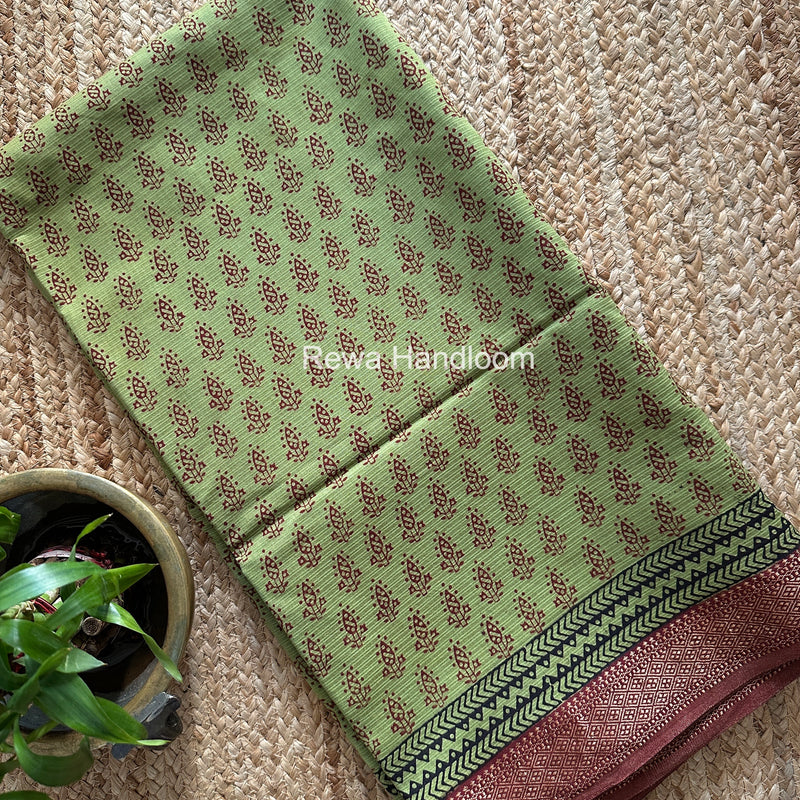 Maheshwari Green Bagh Print Small Border Saree MTBS184