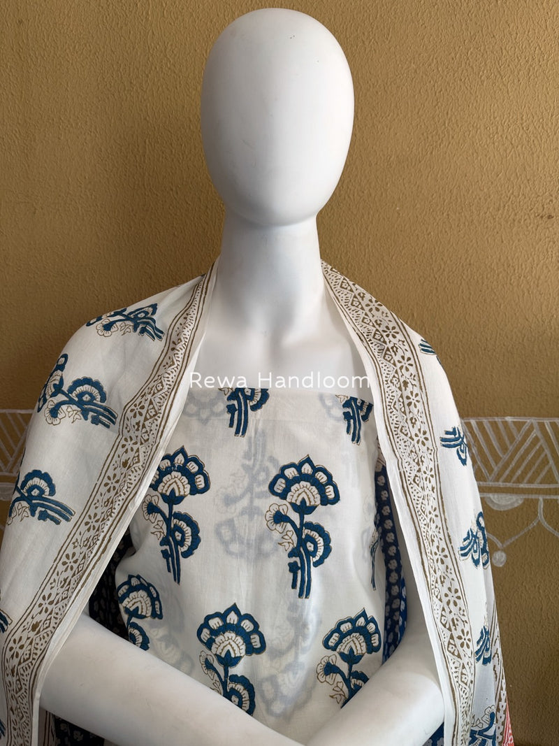 White-Blue Indigo Bagh Print Suit BCI066