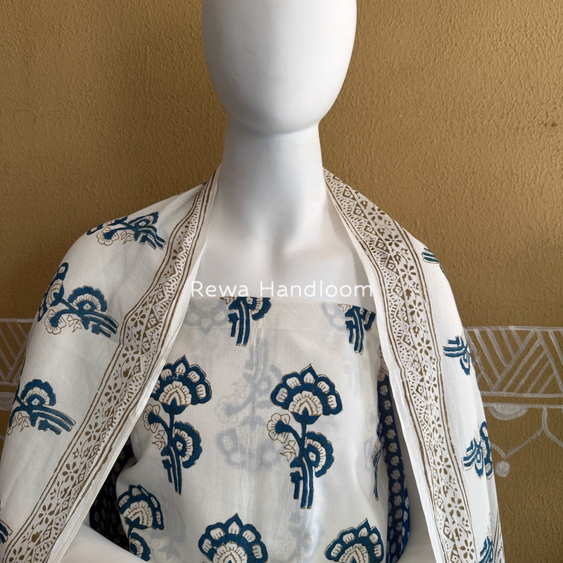 White-Blue Indigo Bagh Print Suit BCI066