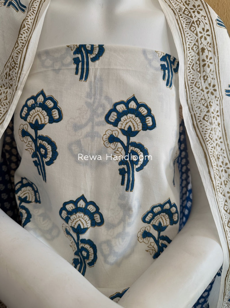 White-Blue Indigo Bagh Print Suit BCI066