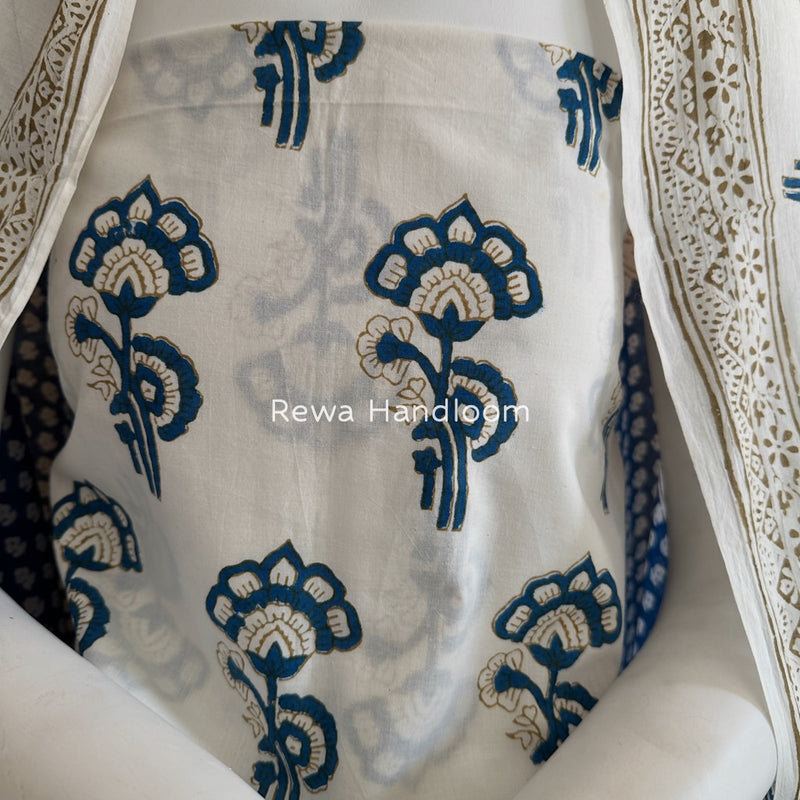 White-Blue Indigo Bagh Print Suit BCI066