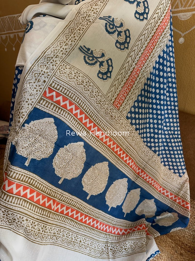 White-Blue Indigo Bagh Print Suit BCI066