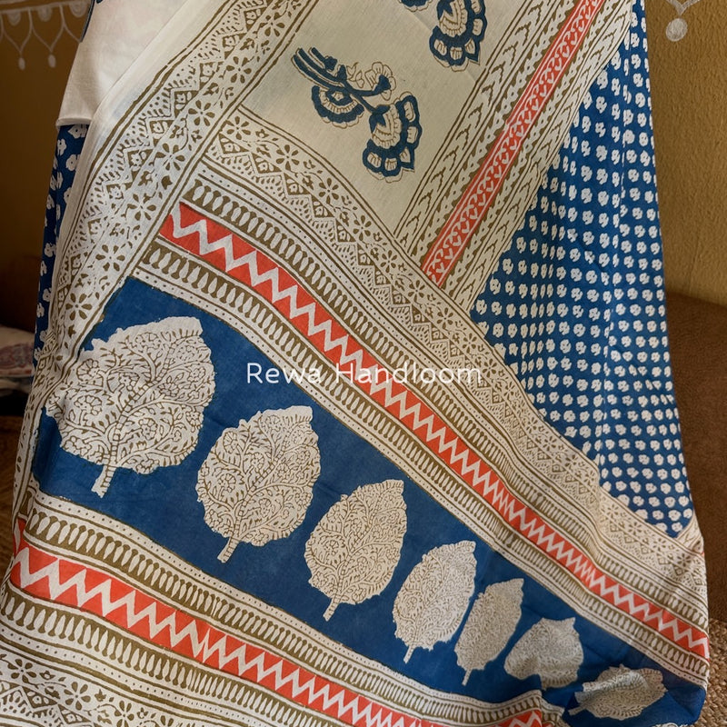 White-Blue Indigo Bagh Print Suit BCI066