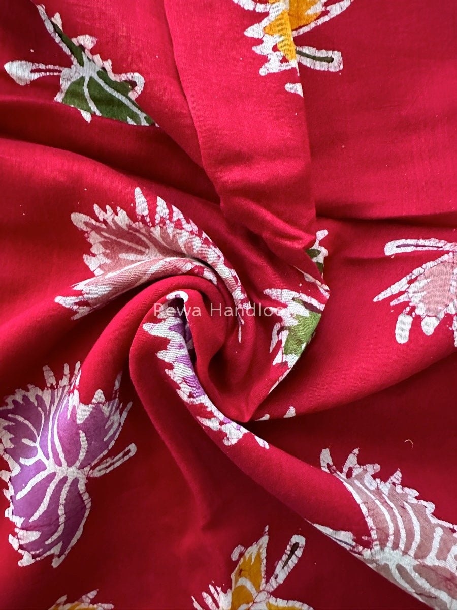 Maheshwari Beetroot Red Batik Indonesian Print Saree IBS019