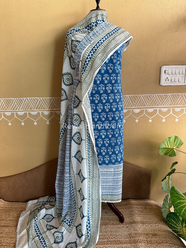 Blue-White Indigo Bagh Print Suit BCI024