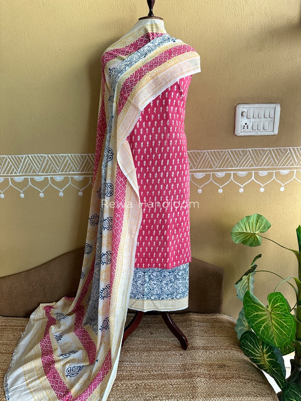 Rani Pink-White Indigo Bagh Print Suit BCI025