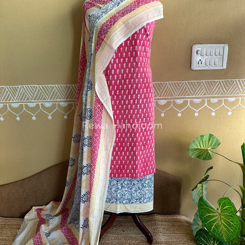 Rani Pink-White Indigo Bagh Print Suit BCI025