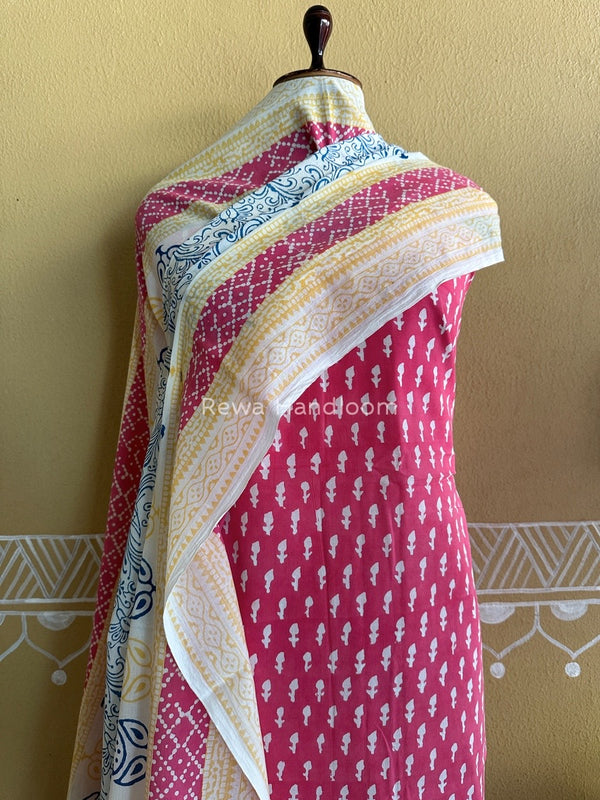 Rani Pink-White Indigo Bagh Print Suit BCI025