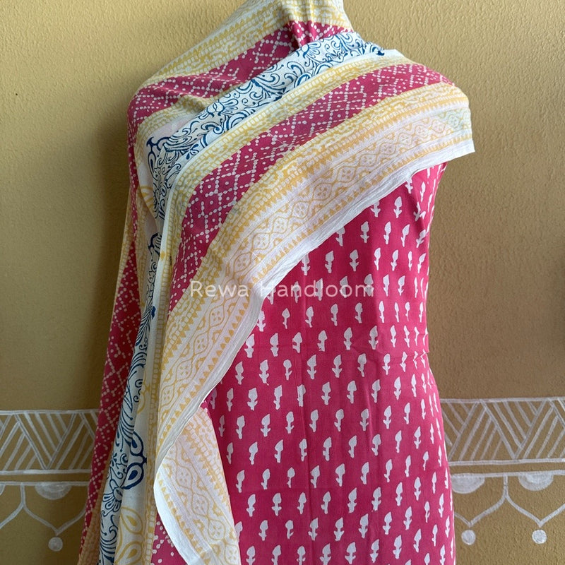 Rani Pink-White Indigo Bagh Print Suit BCI025